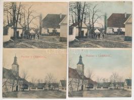 Cerhonice, Czerhonitz; 2 pre- 1945 postcard, castle, shop