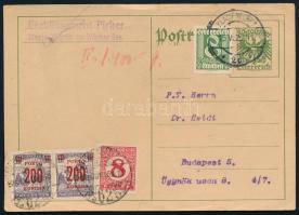 1926 2 x 200K + 8f vegyes portó Ausztriából érkezett levelező lapon