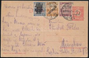 1920 Díjjegyes levelezőlap vegyes kiegészítéssel Münchenbe
