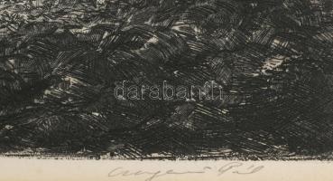Csergezán Pál (1924-1996): Őszi szántás, rézkarc, papír, jelzett, paszpartuban, 29,5×39 cm
