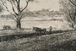 Csergezán Pál (1924-1996): Őszi szántás, rézkarc, papír, jelzett, paszpartuban, 29,5×39 cm