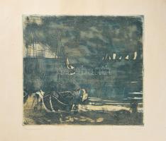 Lukovszky László (1922-1981): Tengerpart. Rézkarc, papír. Jelzett. 23x27 cm