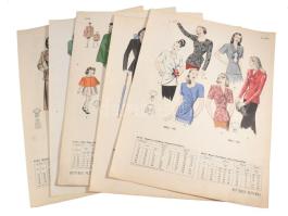 Butterick Patterns U.S.A. női és gyermek divatillusztrációk, 6 db kétoldalas nyomtatvány, változó ál...