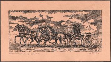 Olvashatatlan jelzéssel: Hortobágyi négyesfogat, 1984. Nyomat, papír. Lapszéli apró ázásnyommal. 14x...