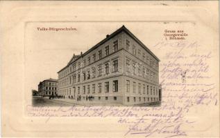 1902 Jiríkov, Georgswalde; Volks-Bürgerschulen. Glockenstein's / school + "PRAGERHOF - BUD...