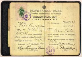 1937 Orvosi kamara arcképes igazolvány