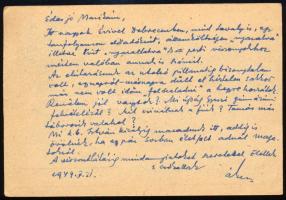 1949 Paál Ákos (1899-1979) festőművész által írt autográf levelezőlap