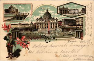 1900 Roma, Rome; Castel u. Ponte S. Angelo, S. Pietro, Laterane. Carlo Künzli Art Nouveau, floral, l...
