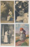 15 db RÉGI zsáner motívum képeslap: romantika, hölgyek, szerelmespárok / 15 pre-1945 motive postcard...