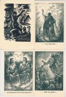 15 db főleg RÉGI művészlap: metszetek, közte pár modern / 15 mainly pre-1945 art postcards: engravin...