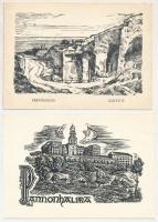 15 db főleg RÉGI művészlap: metszetek, közte pár modern / 15 mainly pre-1945 art postcards: engravin...