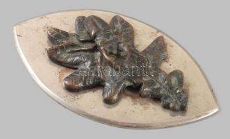 Levélnehezék. Szarvasbogár, tölgyfalevélen. Bronz, nikkelezett vas 17 cm