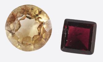 2 db csiszolt drágakő: füstkvarc briliáns csiszolással d: 11,8mm + almandin párna csiszolással 8,5x8...
