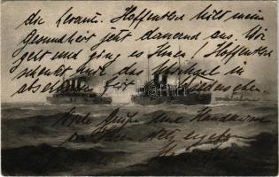 1910 Schiffsdivision in der Levante. K.u.K. Kriegsmarine / Austro-Hungarian Navy art postcard with b...