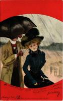 1901 Art Nouveau love couple art postcard. Theo Stroefer litho s: Raphael Kirchner