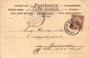 1900 Hölgy művészlap pipaccsal. Dombornyomott litho / lady art postcard with poppy flower. Serie 128...