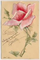 1901 Hímzett rózsa művészlap. Schmidt testvérek kiadása / embroidered rose art postcard (vágott / cu...