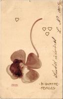 1901 A Quattre Feuilles / Art Nouveau lady clover with hearts. litho s: Raphael Kirchner (szakadás /...