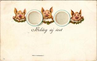 1900 Boldog Újévet! Malacok / New Year greeting art postcard with pigs. litho