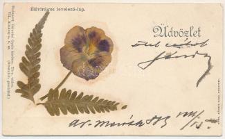 1899 Üdvözlet. Élővirágos üdvözlőlap. Galantai Gyula kiadása, Márkus Samu nyomtatta / Greeting card ...