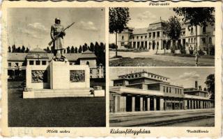 1942 Kiskunfélegyháza, Hősök szobra, Fürdő szálloda, vasútállomás (EK)