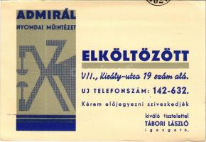 1938 Admirál nyomdai műintézet reklámlapja. Király utca 19. (EK)