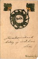 BUÉK, kézzel festett újévi üdvözlőlap / hand-painted New Year greeting art postcard s: Pálinkás L. (...