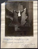 1931 Lugosi Béla hollywoodi színész eredeti fotója és saját kezű dedikálása Bartha Gyula és Sulkowszky Zoltán világ körüli motorosoknak címezve, a lap hátoldalán Bartha Gyula, Kertész Mihály, Olsen és Johnson közös fotója / Original photo and autograph of  Hollywood actor Bela Lugosi. Greeting lines to Gyula Bartha and Zoltan Sulkowszky motorbikers who went around the world. On the backside photo with Sulkowszky, Hollywood director Michael Curtiz, Olsen and Johnson 17x13 cm