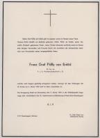 1969 gróf Pálffy Ferenc (1898-1969) arisztokrata, emigráns, gyászjelentése