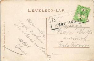 1913 Zsolna, Sillein, Zilina; látkép. Schwarcz Vilmos kiadása / general view + "ZSOLNA PÁLYAUDV...