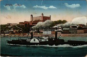 Pozsony, Pressburg, Bratislava; Látkép, "LUITPOLD" gőzhajó, vár / view, steamship, castle ...