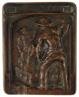 Robert Müller bronz plakett, jelzett, 17x14 cm