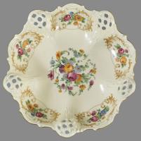 Rosenthal historizáló asztalközép kínáló, jelzett, virágmintás, áttört díszítéssel, d: 25,5 cm, m: 7...