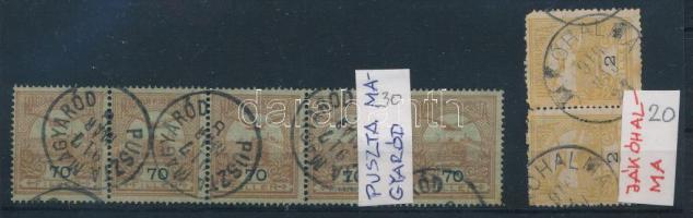 1913 Turul 70f ötöscsík "PUSZTA MAGYARÓD" + 2f pár "JÁKÓHALMA" bélyegzéssel