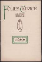 ca 1916 A budapesti Folies Caprice mulató, revű, varieté dekoratív műsorfüzete 4 p. Szép állapotban