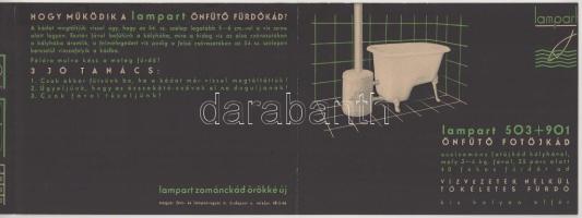 ca 1930 A Lamapart Kőbányai Zománcgyár önfűtő kád és fotöjkád rajzos, art deco háromrészes kihajthat...