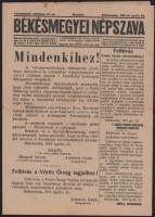1919 A Békésmegyei Népszava c. újság április 26-i száma, benne Andrássy Gyula békéscsabai várparancs...