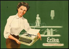 1955 Az Erika 10 és 11 típusú NDK írógépek képes szocreál reklám nyomtatványa angol nyelven, szép ál...