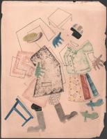 Vlagyimir Lebedev (1891-1967): Art deco figurák. Vegyes technika, papír. Jelzés nélkül. Sérült. 28x2...