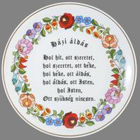 Kalocsai házi áldásos porcelán fali tányér. matricás, jelzett, hibátlan 19 cm