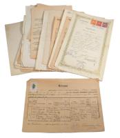 cca 1910-1950 Vegyes papírrégiség tétel: bizonyítványok, anyakönyvi kivonatok, segédlevél, stb., öss...