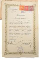 cca 1910-1950 Vegyes papírrégiség tétel: bizonyítványok, anyakönyvi kivonatok, segédlevél, stb., öss...