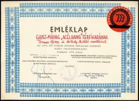 1975 Emléklap a Ganz-MÁVAG ,,Acélhang" férfikarának az 1975. évi Vándor Sándor Énekkari Szemlén...