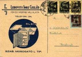 1945 Cegléd, Lebovits Imre fém és vasipari vállalata reklámlapja, hátoldalon a tulajdonos levelével ...