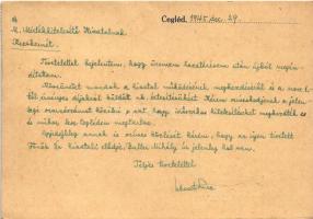 1945 Cegléd, Lebovits Imre fém és vasipari vállalata reklámlapja, hátoldalon a tulajdonos levelével ...