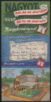 ca 1935 Nagykovácsy üzletház rendkívül dekoratív három részes kihajtható rajzos ruházati termék rekl...
