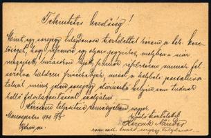 1900 Nagy jótékonysági sorsjáték kezelőségének írt postai levelezőlap melyben Hercsik Nándor marospe...