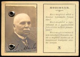 1932 Országos Tiszti Kaszinó fényképes mozi meghívó igazolványa Éri Márton (1865-1937) alispán, orsz...