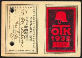 1932 Országos Tiszti Kaszinó fényképes mozi meghívó igazolványa Éri Márton (1865-1937) alispán, orsz...
