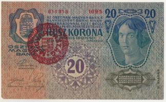 1913. 20K II. kiadás "1095 611313" piros "MAGYARORSZÁG" felülbélyegzéssel T:F sz...
